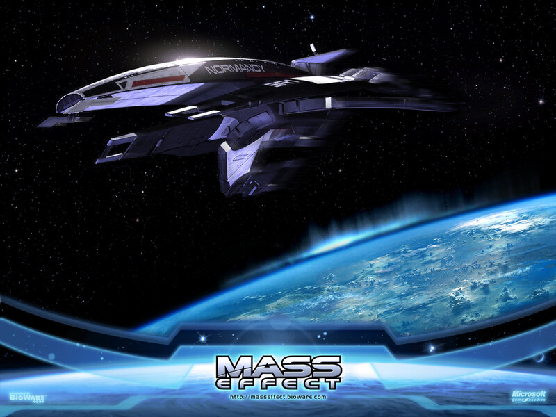 Mass Effect spaceship orbiting planet