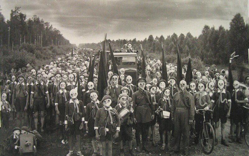 Mass gathering with gas masks