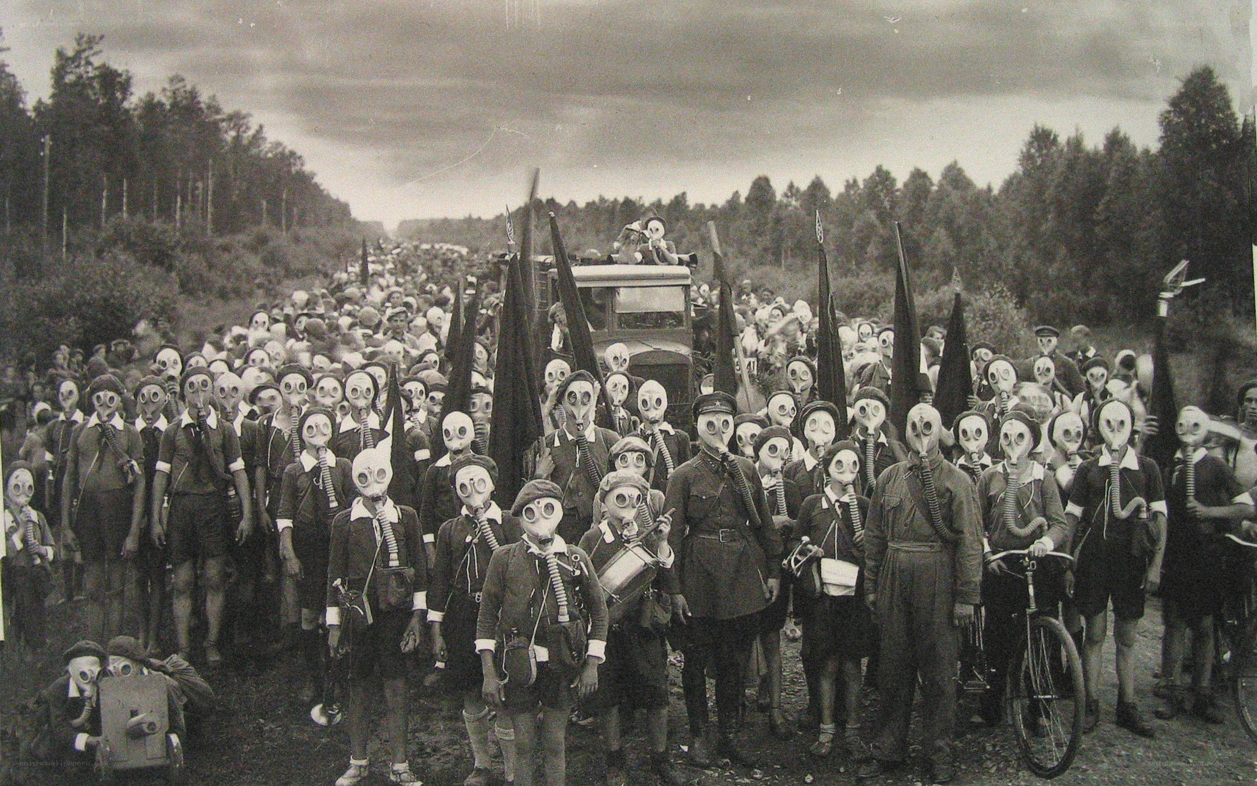Mass gathering with gas masks