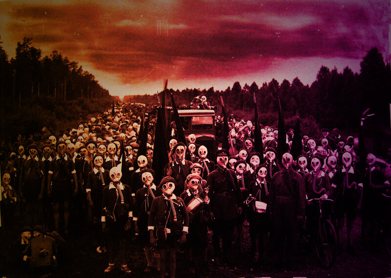 Mass march with gas masks