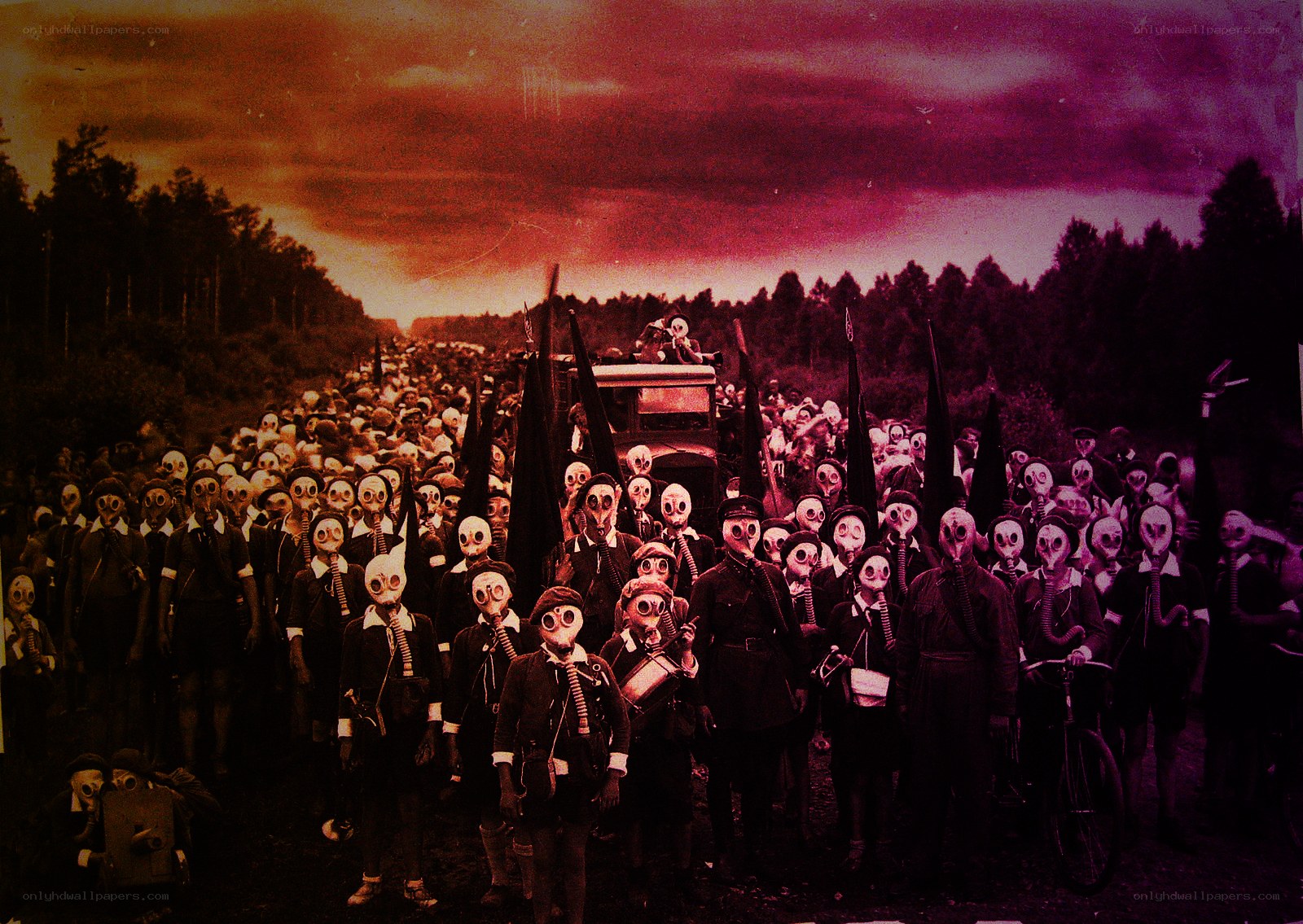 Mass march with gas masks
