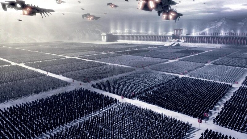 mass military assembly scene