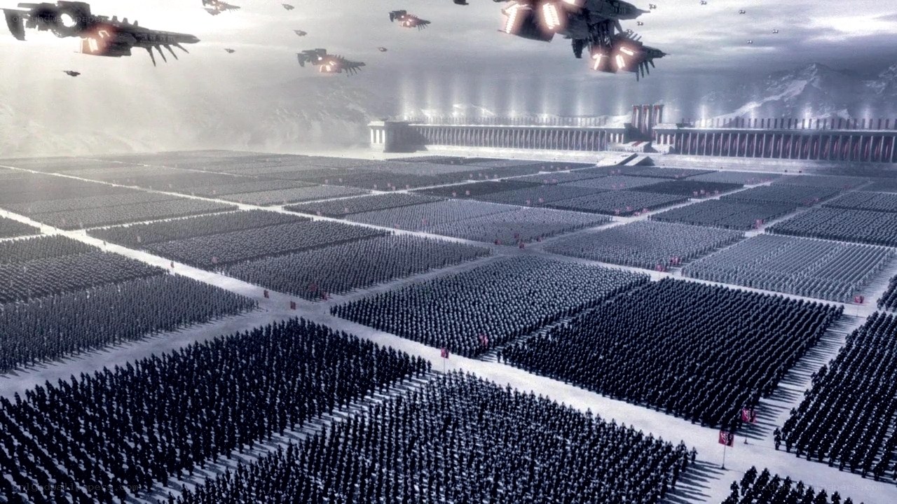 mass military assembly scene