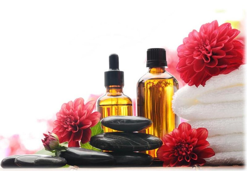 Massage Oil Bottles and Stones