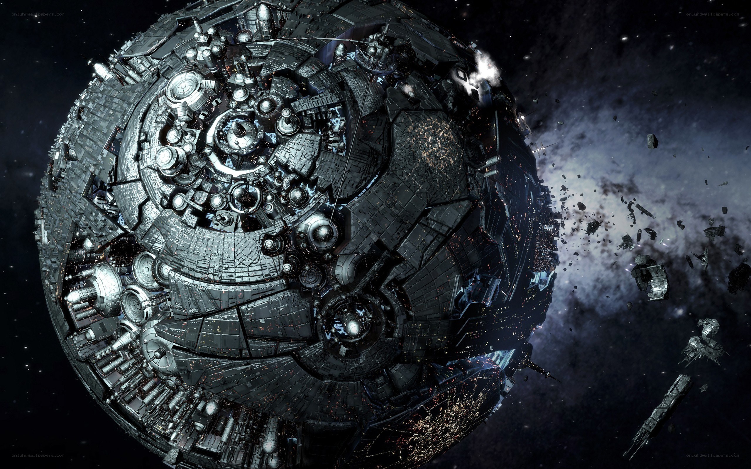 massive space station in destruction