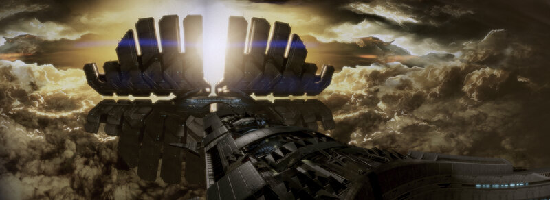 Massive Spaceship in Clouds