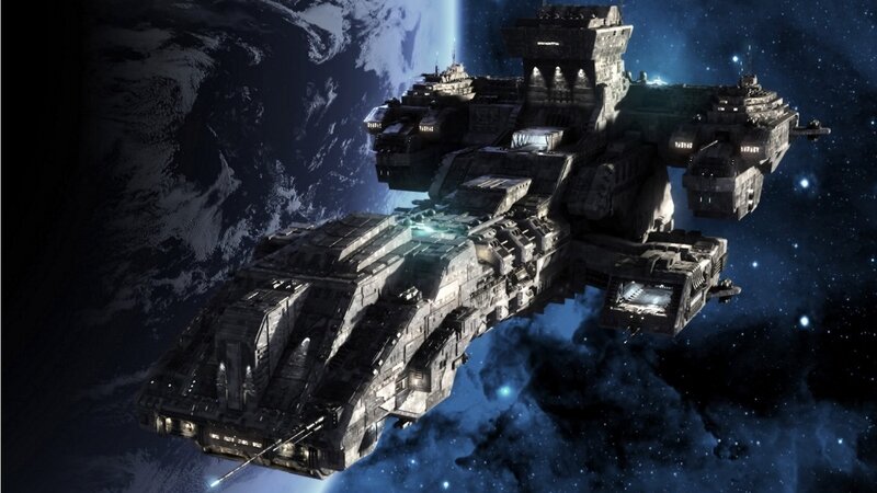 Massive Spaceship in Orbit — Blue, Dramatic