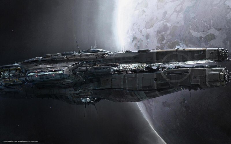 Massive Spaceship in Orbit — Gray, Dramatic, Digital Art