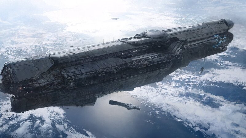 Massive Spaceship in Orbit — Gray, Dramatic