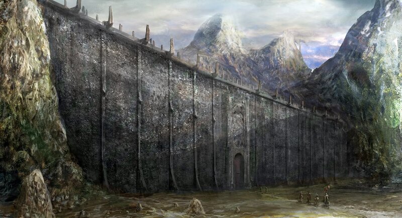 massive stone wall in mountains