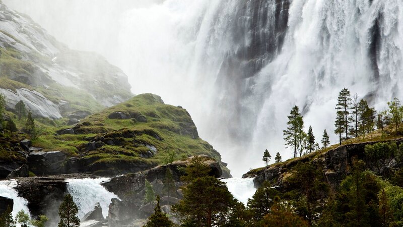 Massive Waterfall Cascade — Green, Dramatic