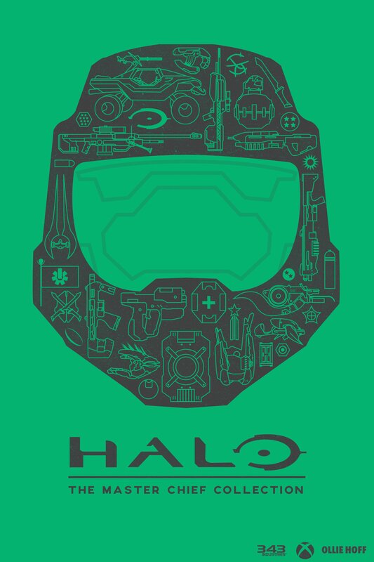 Master Chief Helmet — Green, Dramatic, Illustration