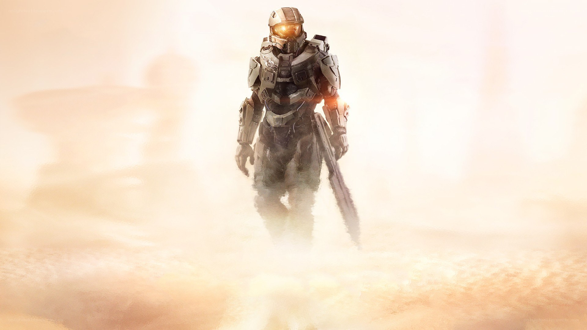 Master Chief in a dusty landscape