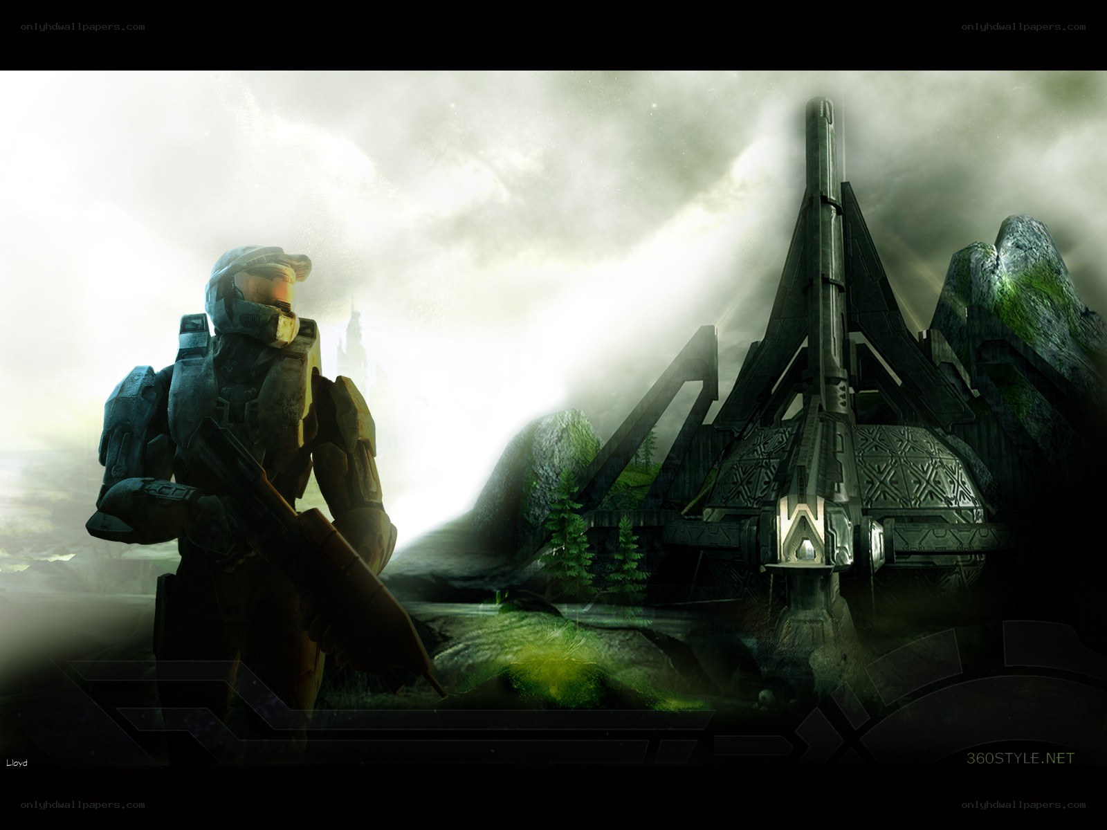 Master Chief in a misty landscape