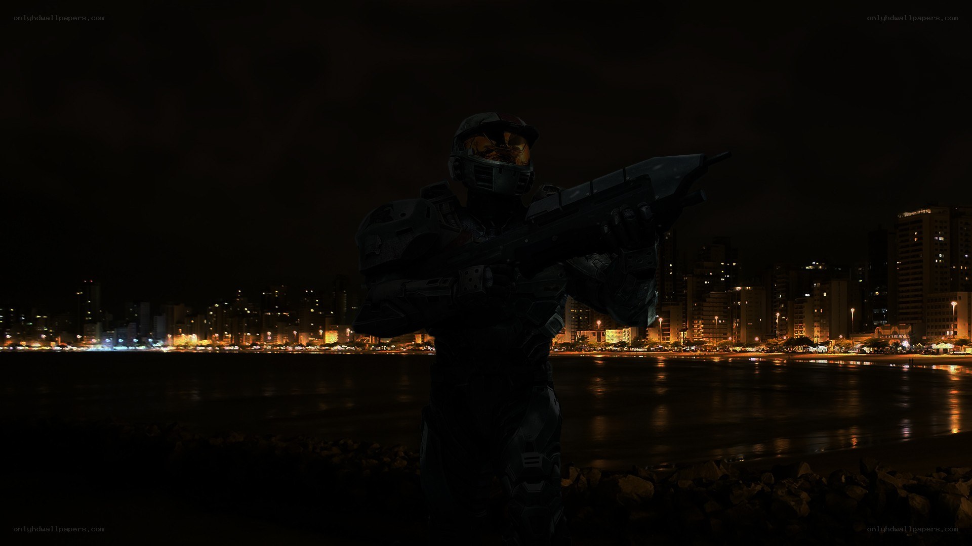 Master Chief on a city beach