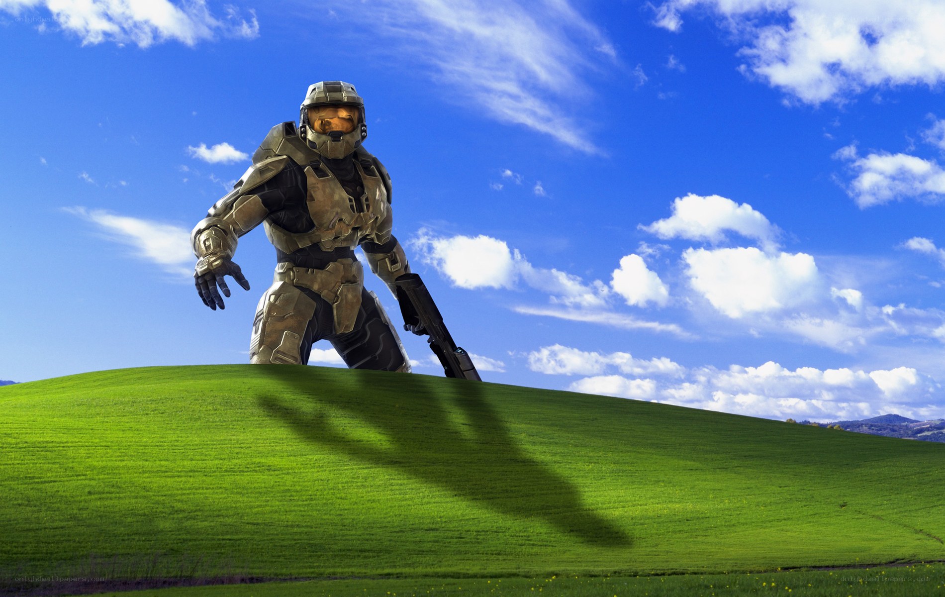 Master Chief on a green hill