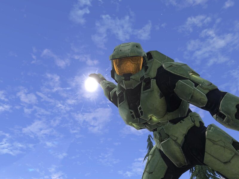 Master Chief pointing at the sun
