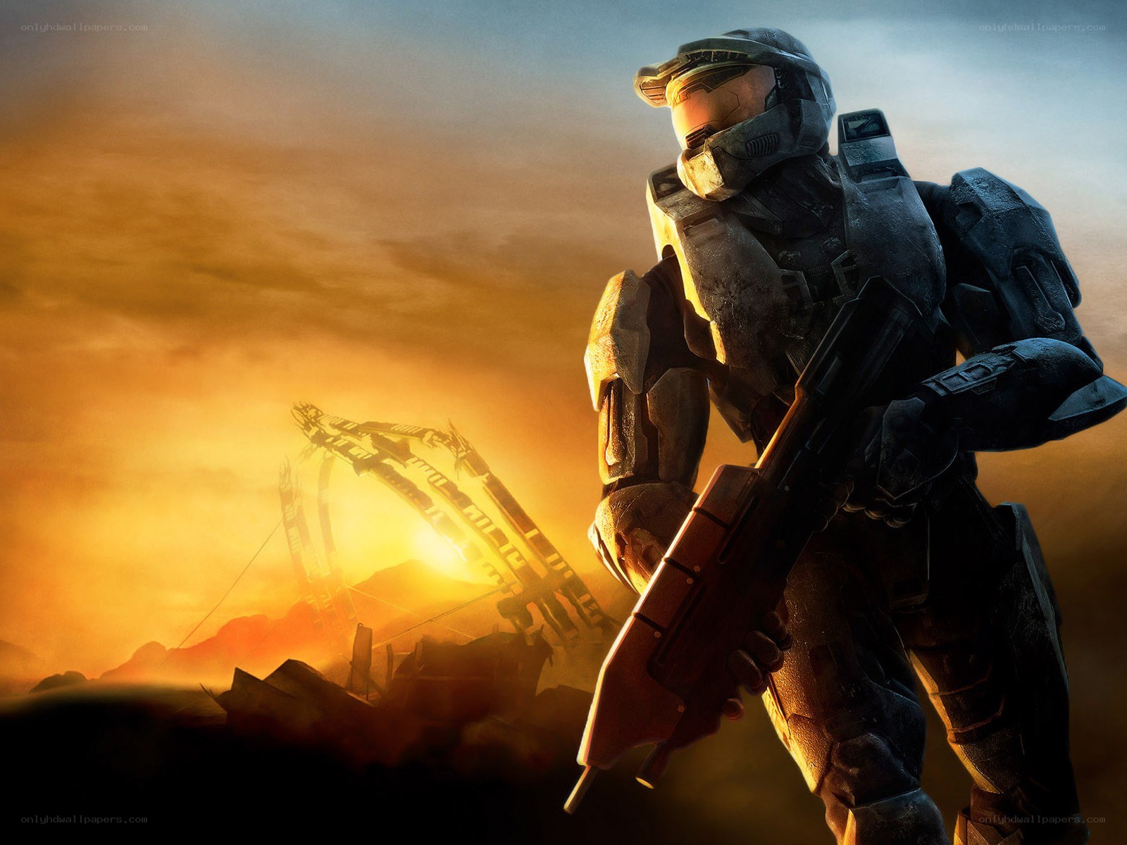 Master Chief stands in sunset