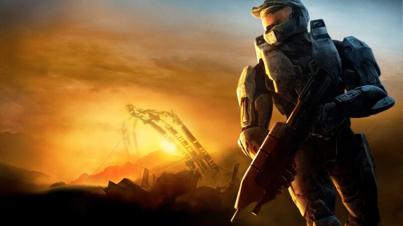 Master Chief stands on a battlefield
