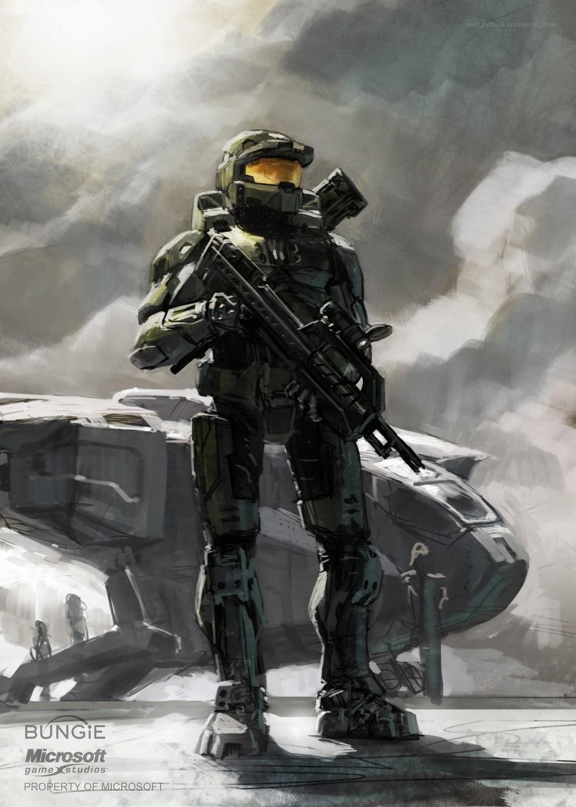Master Chief stands with rifle