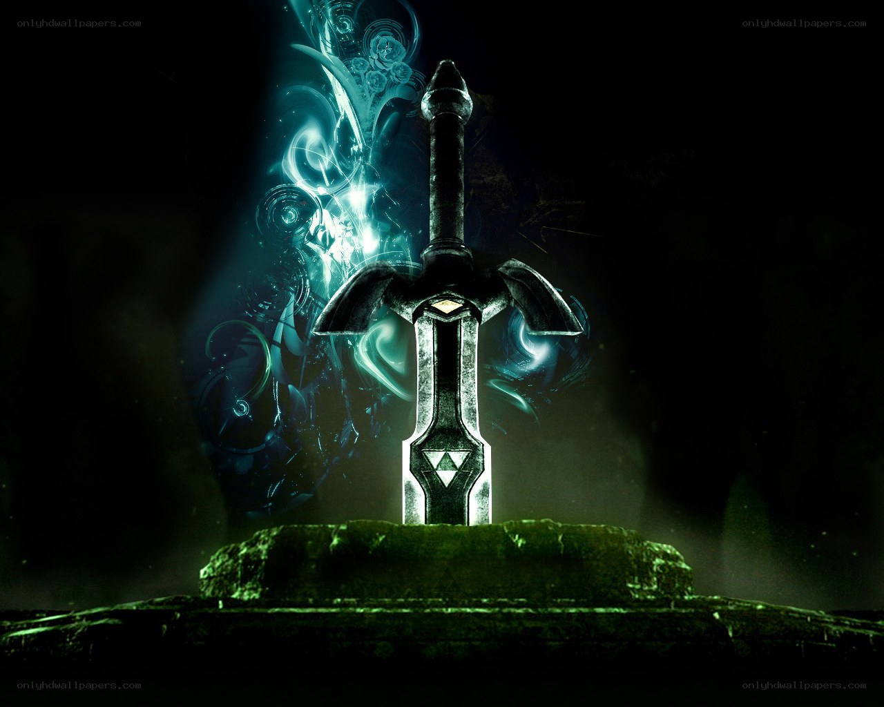 Master Sword glowing in darkness