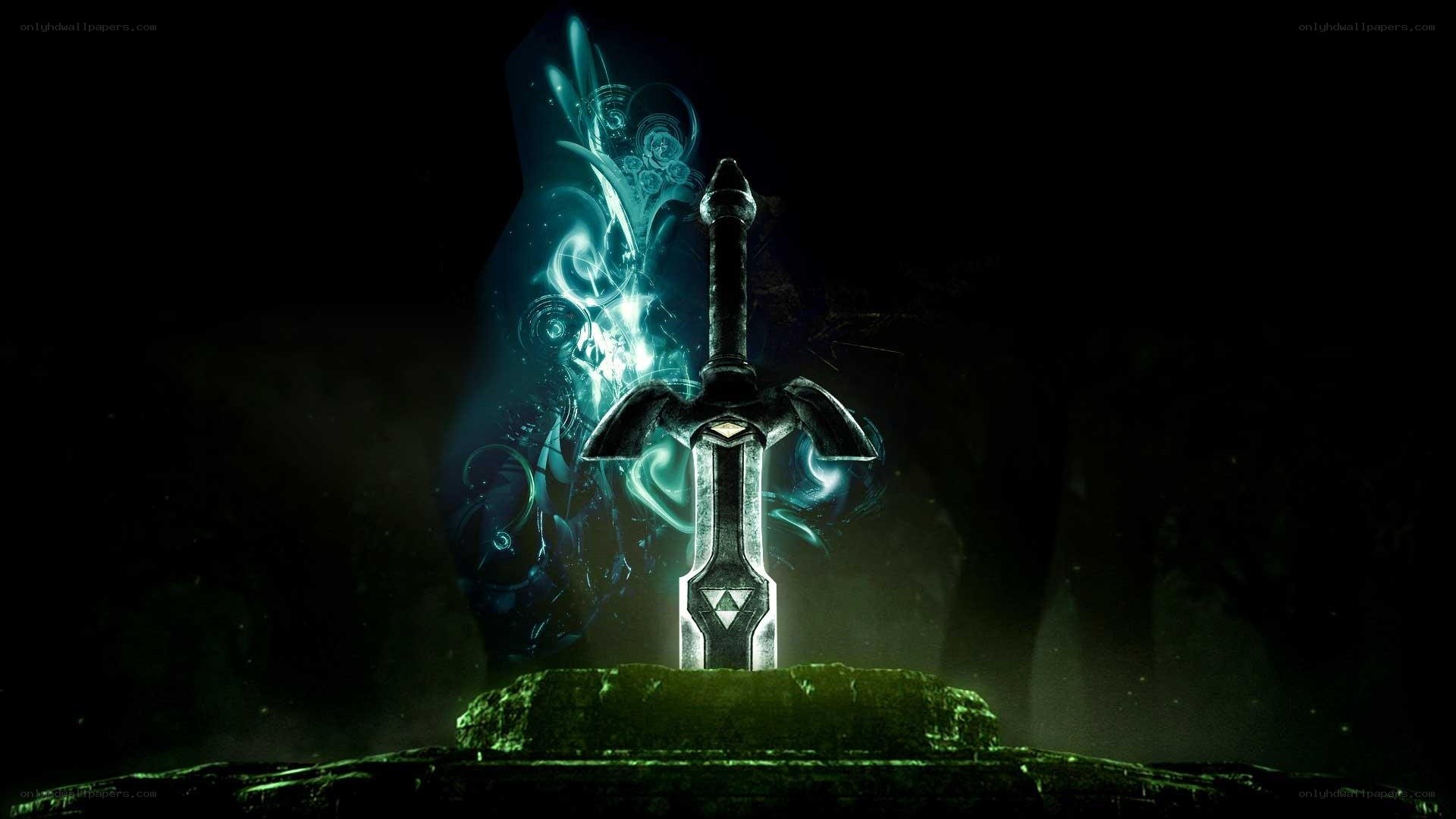 Master Sword glowing in darkness