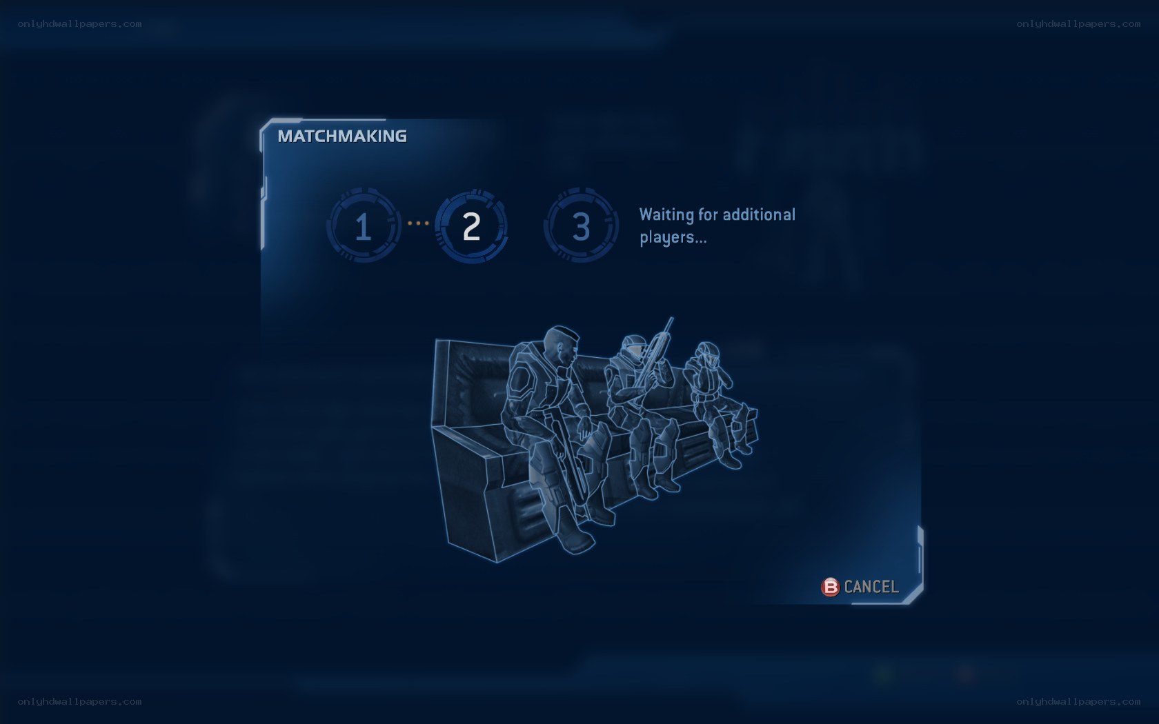 Matchmaking screen in a sci-fi game