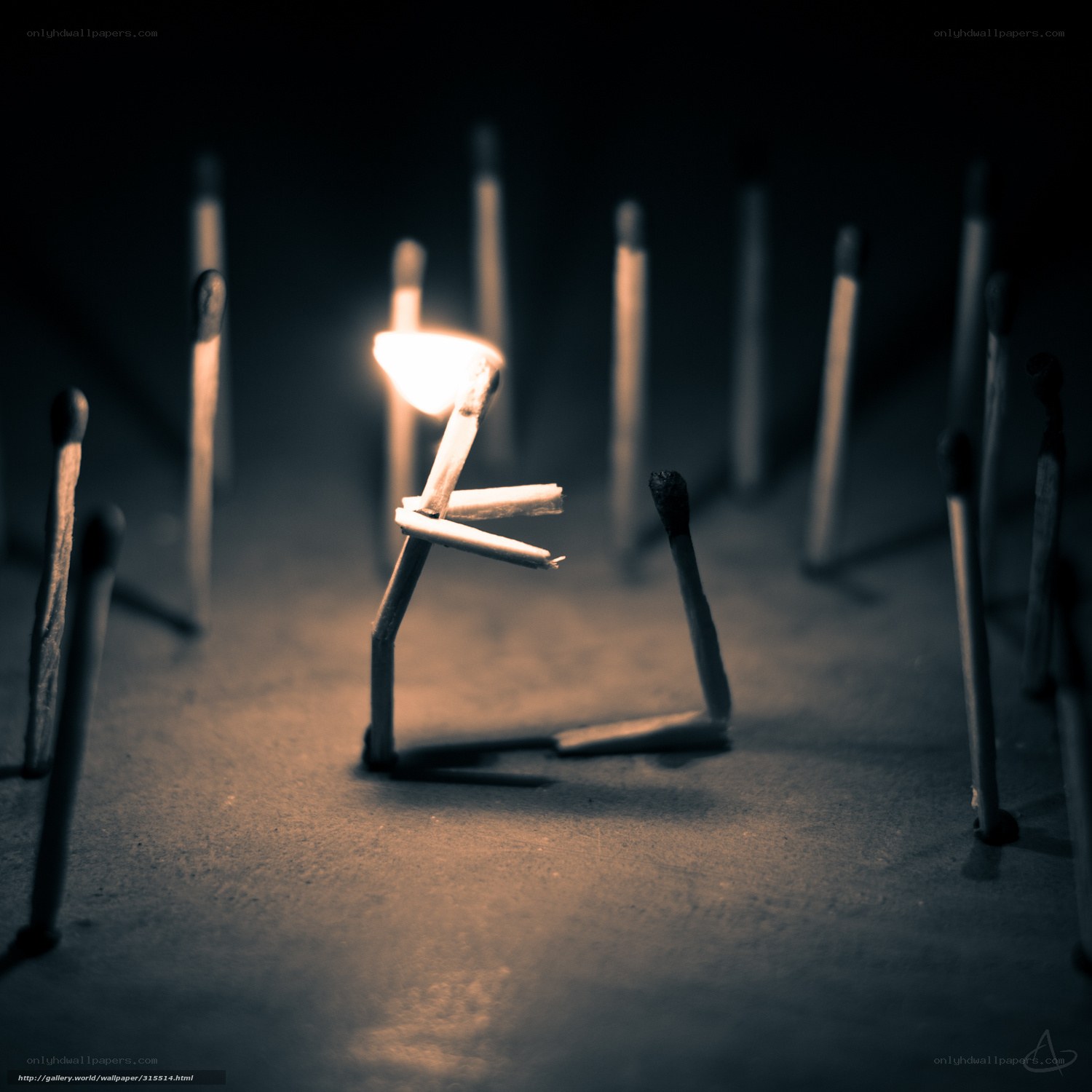 Matchstick figure with flame