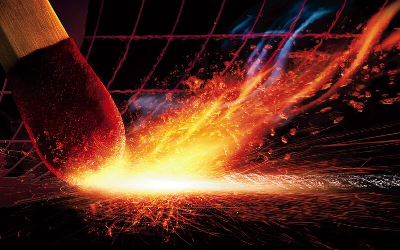 Matchstick Igniting Sparks — Red