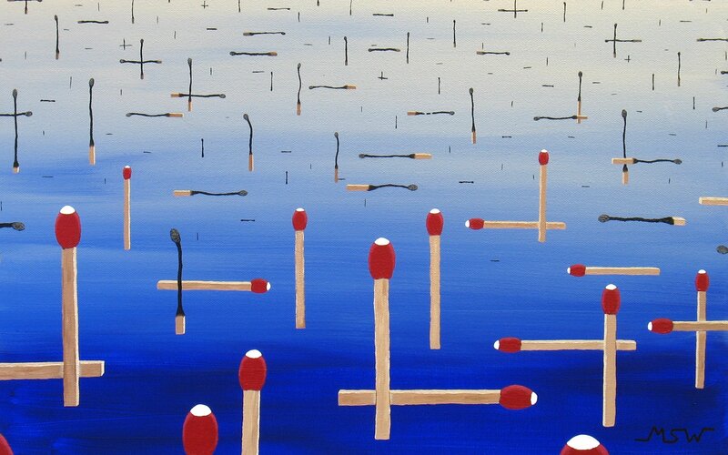 Matchsticks in a blue void