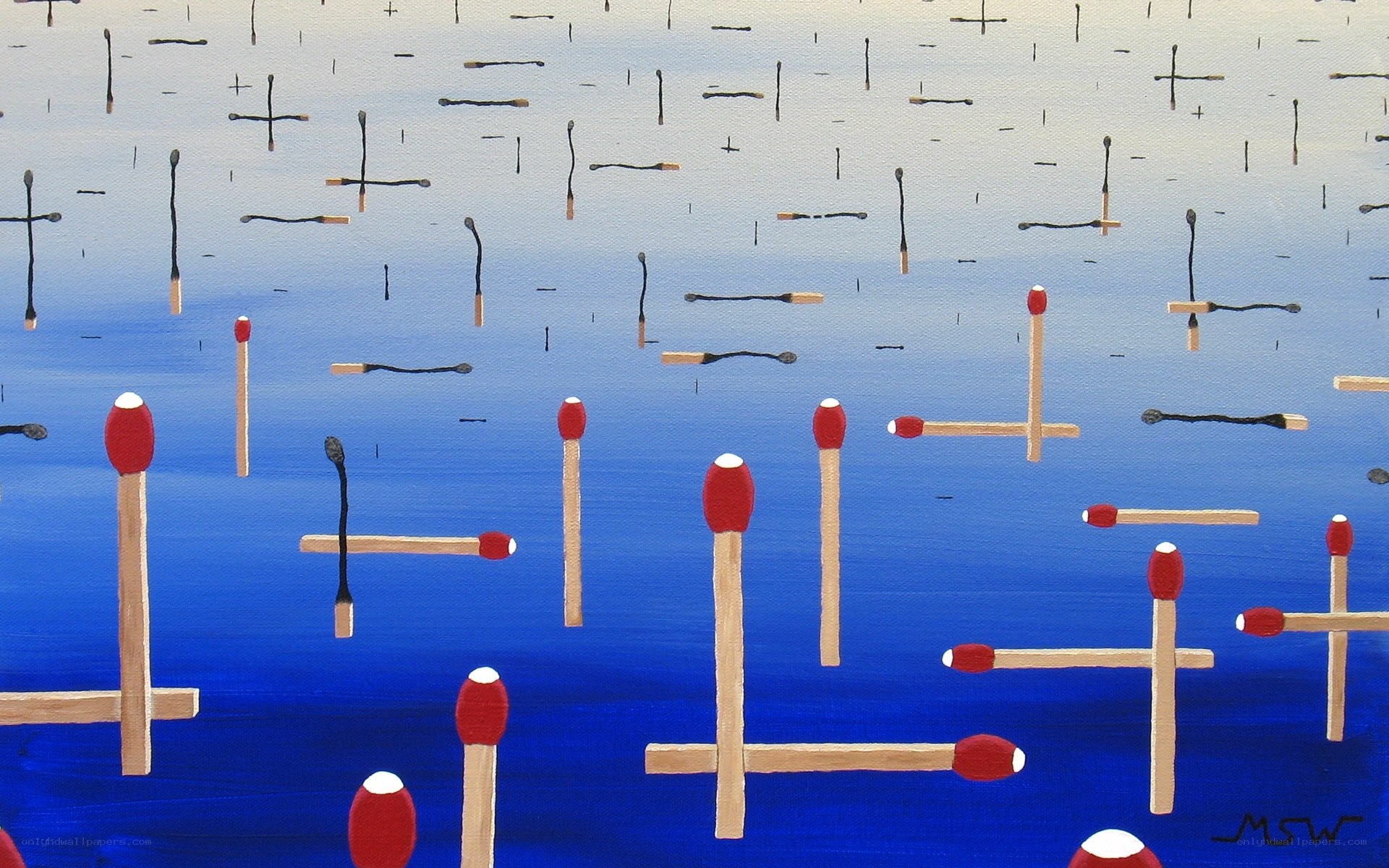 Matchsticks in a blue void
