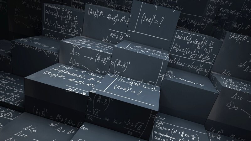 Mathematical Equations on Blocks — Black, Academic, 3d Render, Formulas