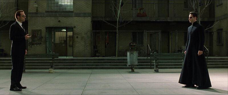 Matrix characters in courtyard