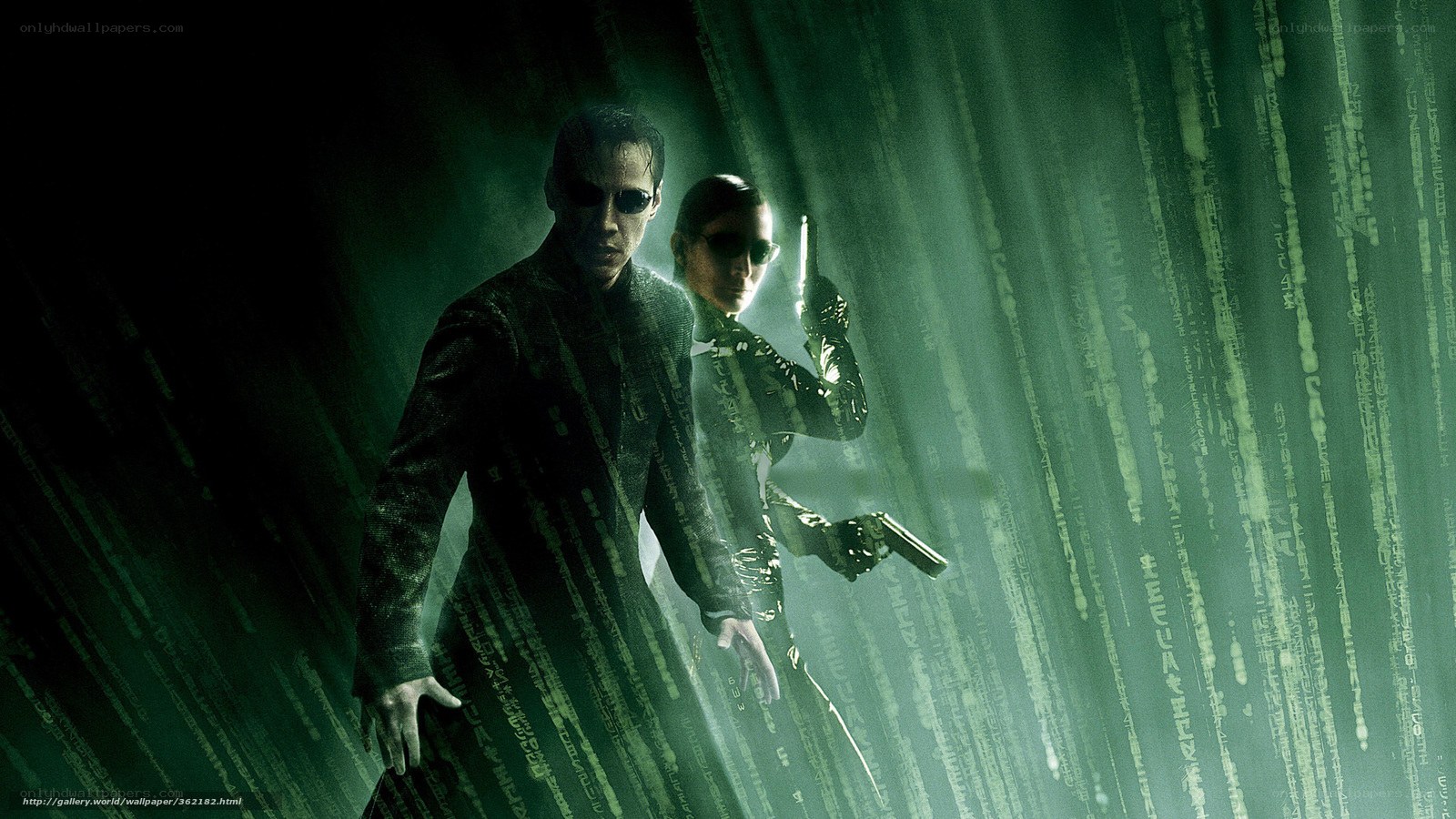 Matrix characters in green code