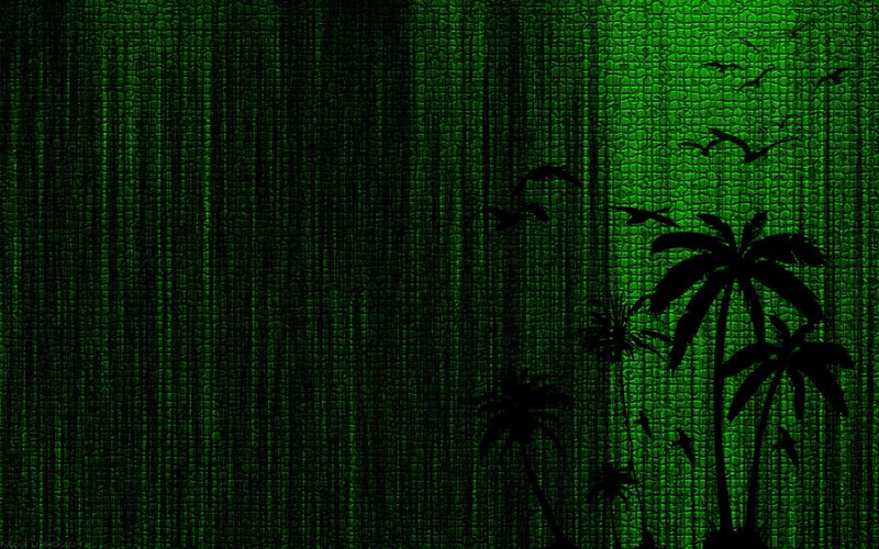 Matrix green code with palm trees