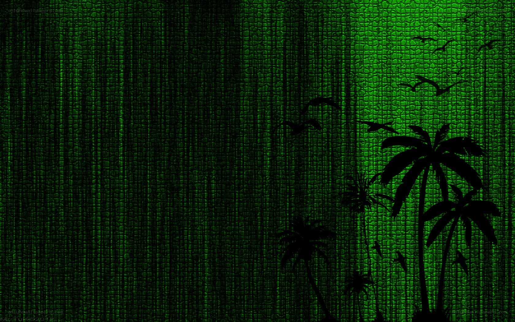 Matrix green code with palm trees