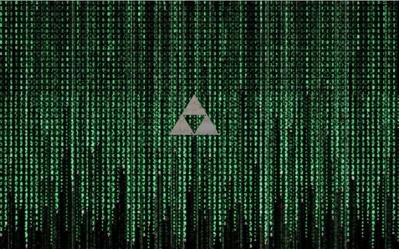 Matrix-style code with Triforce symbol