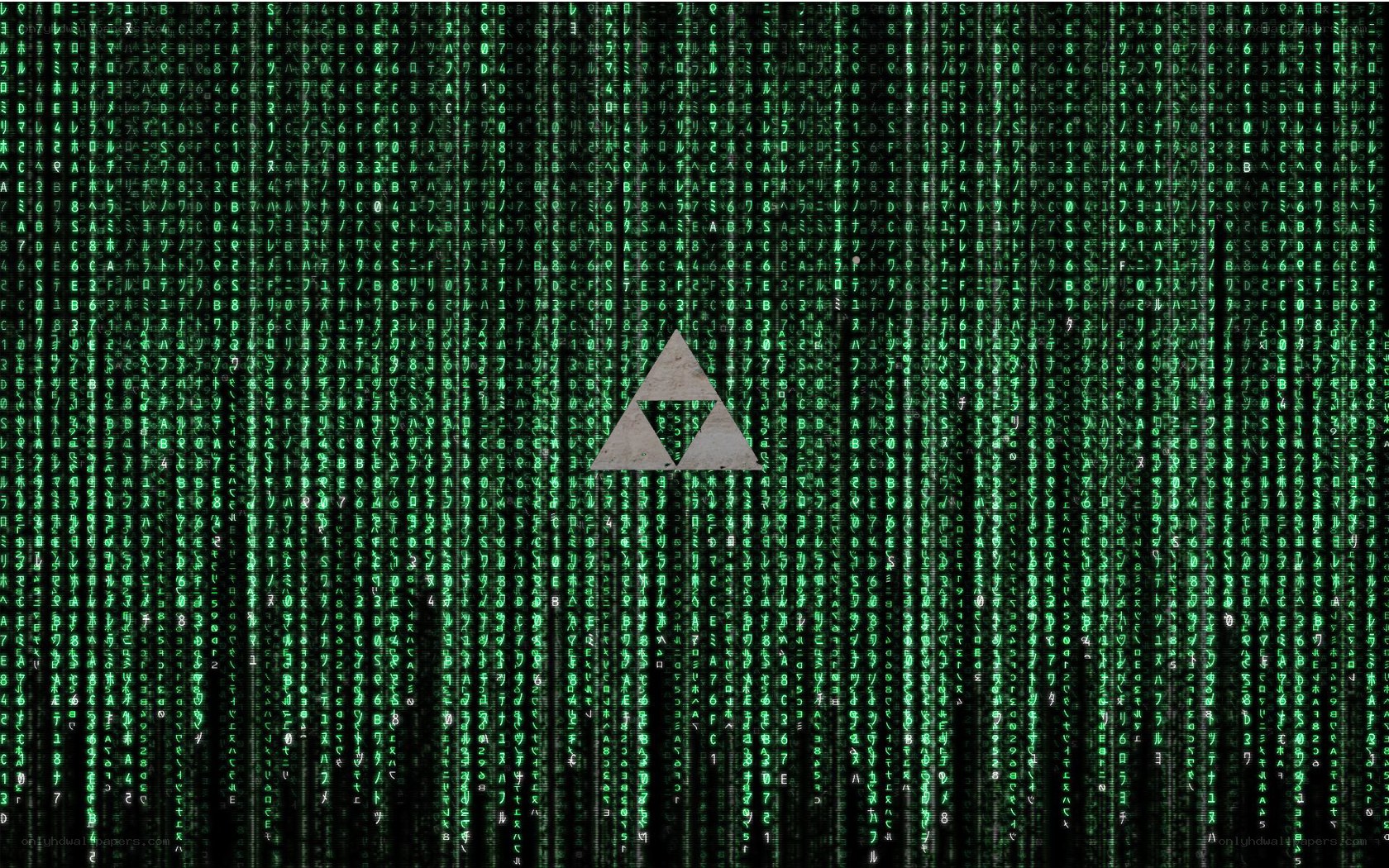 Matrix-style code with Triforce symbol