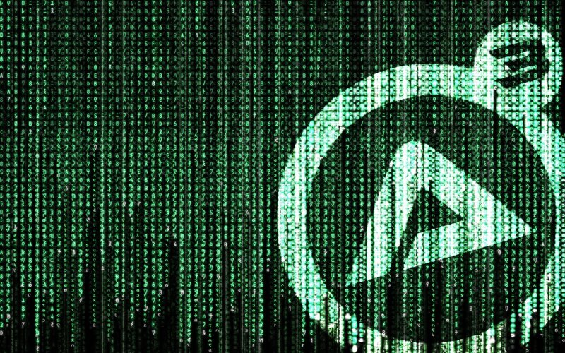 Matrix-style digital code with logo