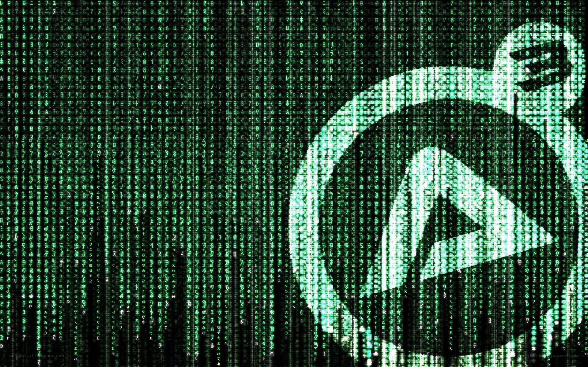 Matrix-style digital code with logo
