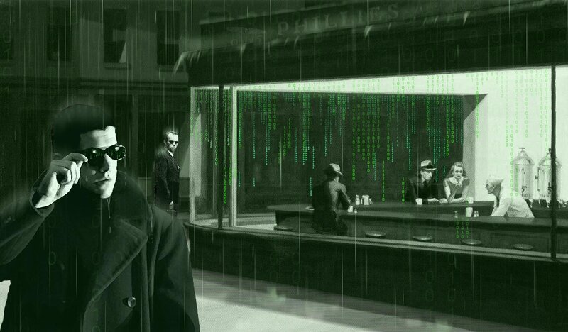 Matrix-style digital rain scene