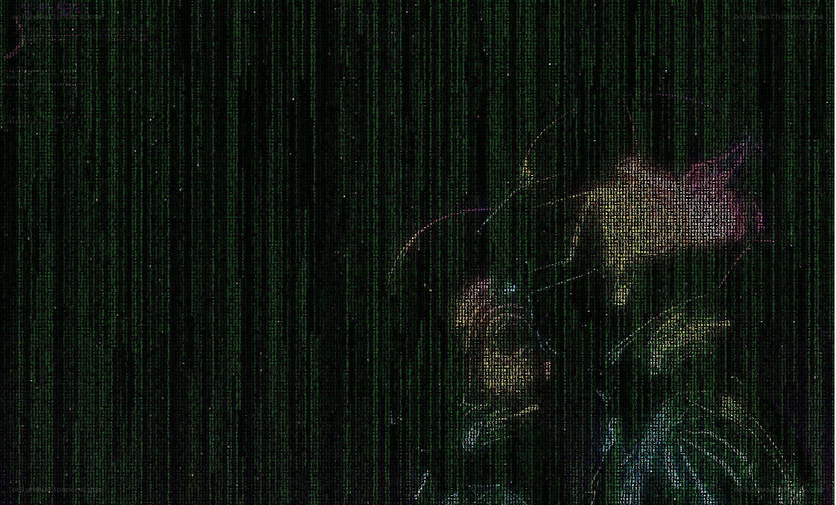 Matrix-style digital rain with figure