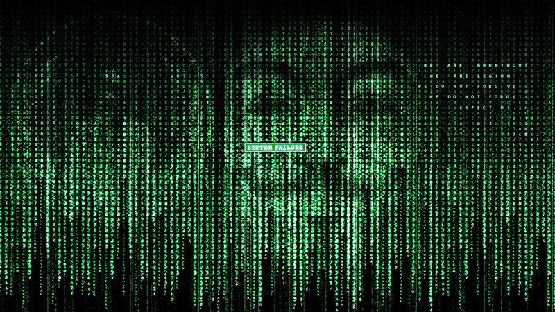 Matrix-style digital rain with system failure