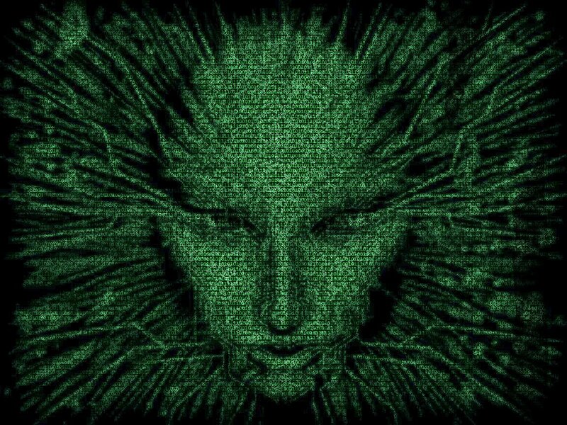 Matrix-style digital skull