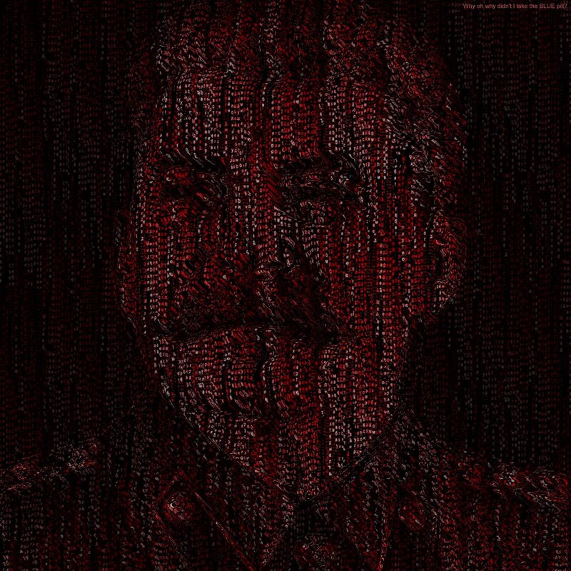 Matrix-style portrait with text