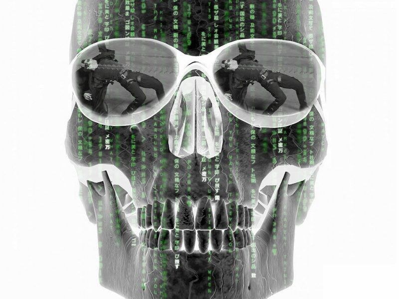 Matrix-style skull with sunglasses