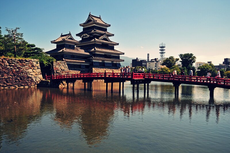 Matsumoto Castle with red bridge