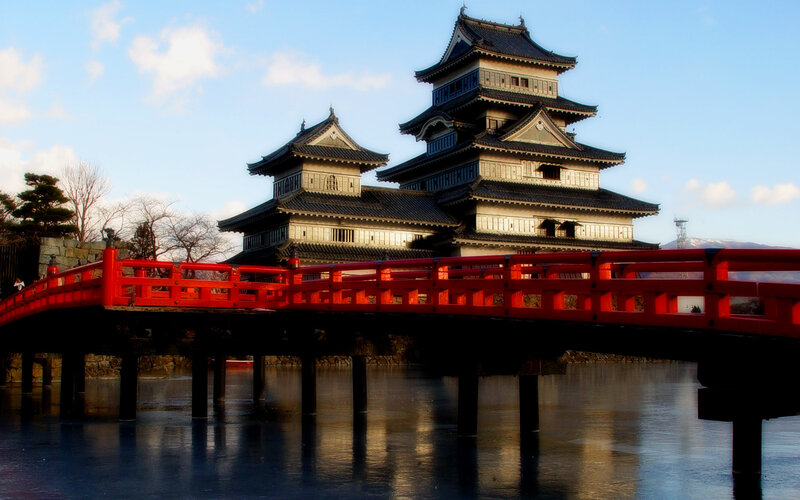 Matsumoto Castle with red bridge