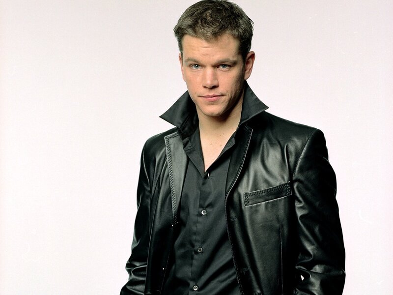 Matt Damon in black leather jacket