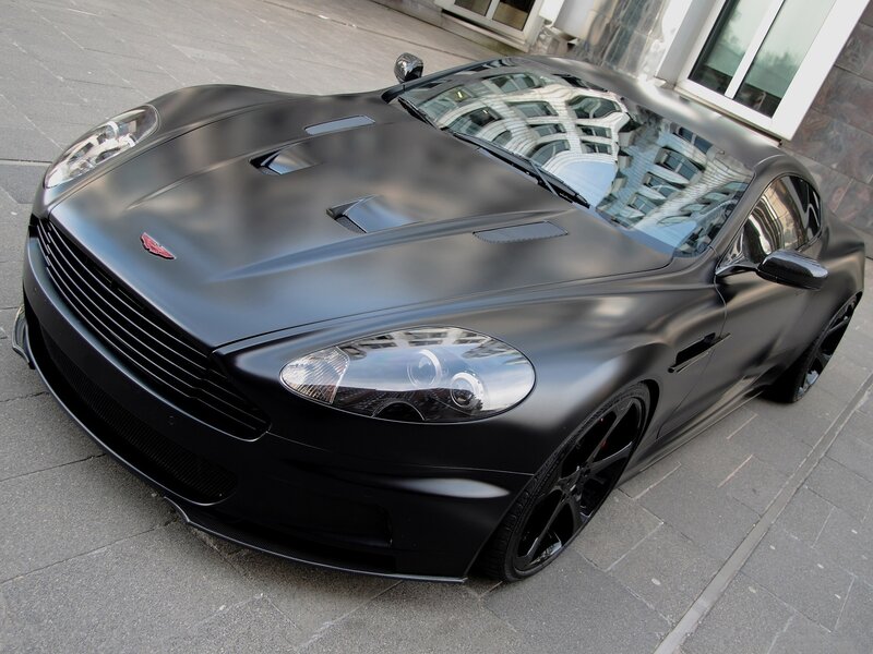 Matte black Aston Martin sports car